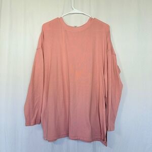 Just Be Long Sleeve Crewneck Top Pink Ribbed Side Panels Size Large